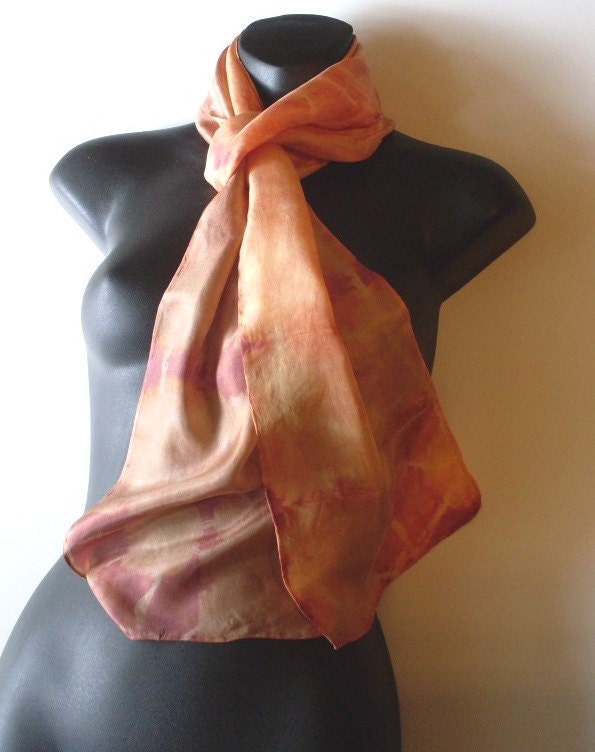 Silk Scarf Shibori Hand Dyed Soft Orange Brown