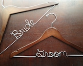 Wedding Hangers, Bride & Groom Hanger Set, Personalized Hangers