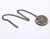Circles in Circles Geometric Mid-length Chain Necklace with Wood Pendant (0034)