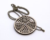 Concentric Circles Geometric Long Wood Pendant Necklace (0018)
