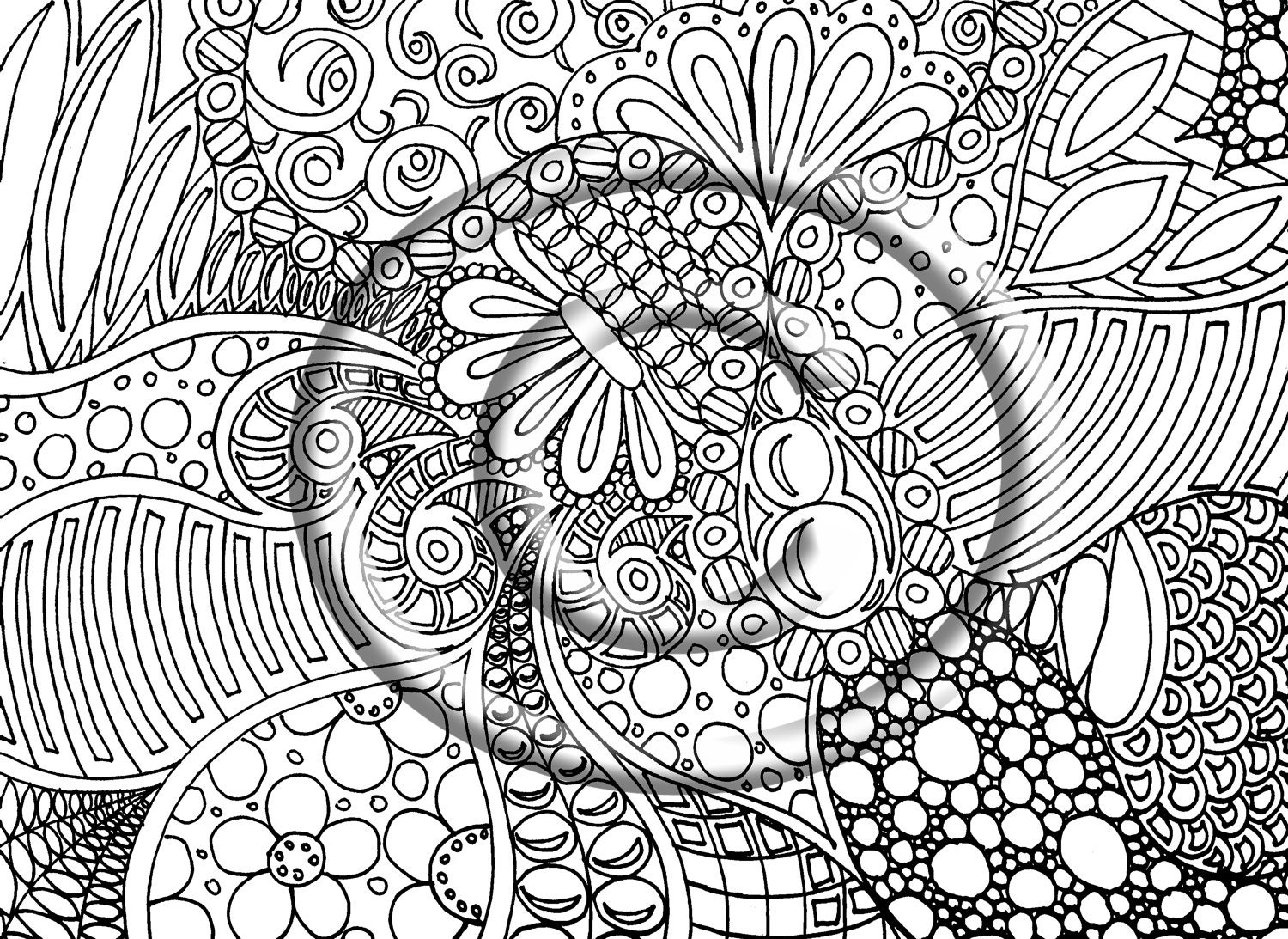 Instant PNG Download Coloring Page Hand Drawn Zentangle Mehndi Inspired "Frills" Abstract Zendoodle Doodle Hippie By Kat