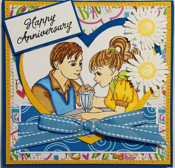 Buy dating anniversary gifts - Beautiful Handmade 3D Card Sewn Layered Easel "Happy Anniversary" Love Marriage Dating Cards By Kat