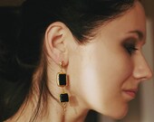 Dangle Earrings pastel long BLACK ONYX earrings  gemstone earrings fall jewelry night elegance gold israel