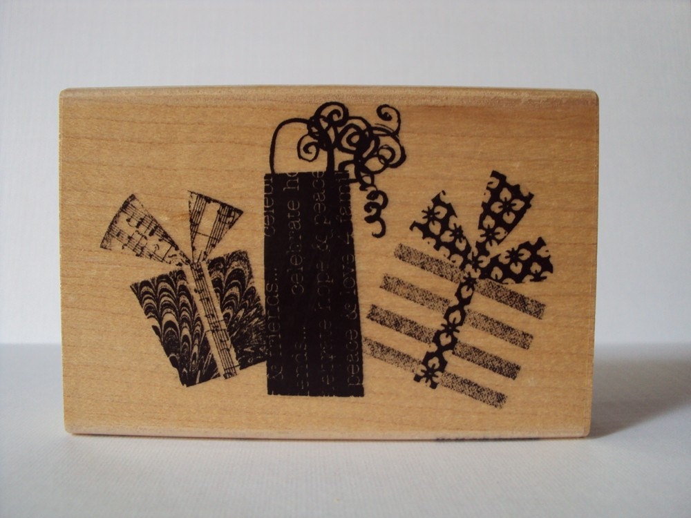Gift Montage Wooden Mounted Rubber Stamping Block DIY scrapbooking, tags, Invitations, and Greeting Cards by Stampendous