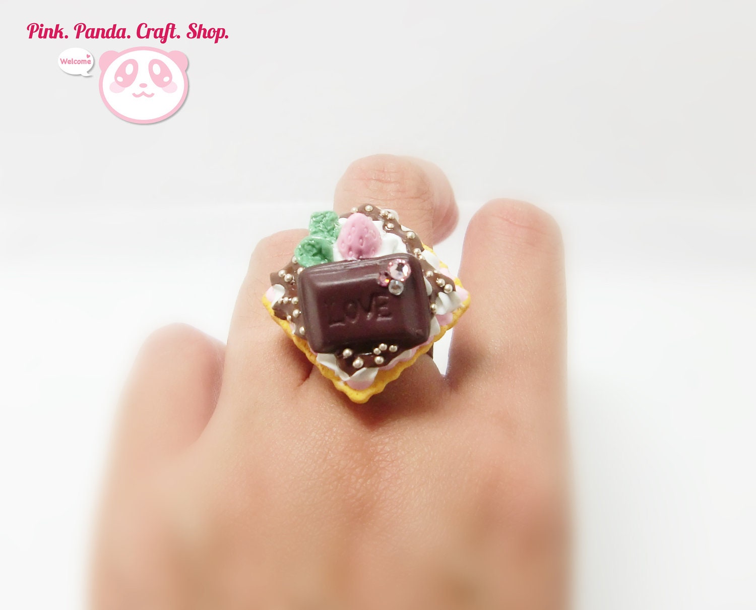 Polymer clay sweet chocolate tart adjustable ring