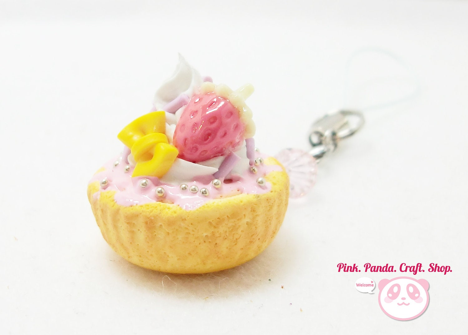 Cute strawberry whipped cream tart phone charm / keychain