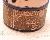 Etched Copper Bracelet on Navy Leather Cuff Postcard