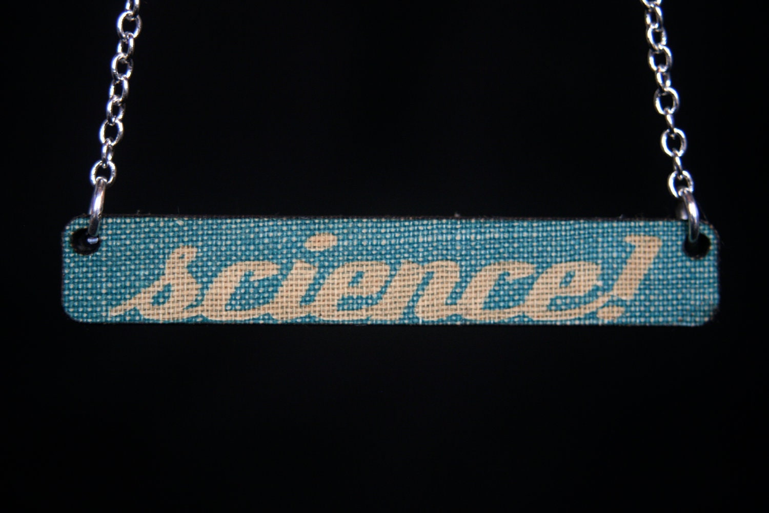 SCIENCE necklace -- laser cut book cover -- jewelry geekery