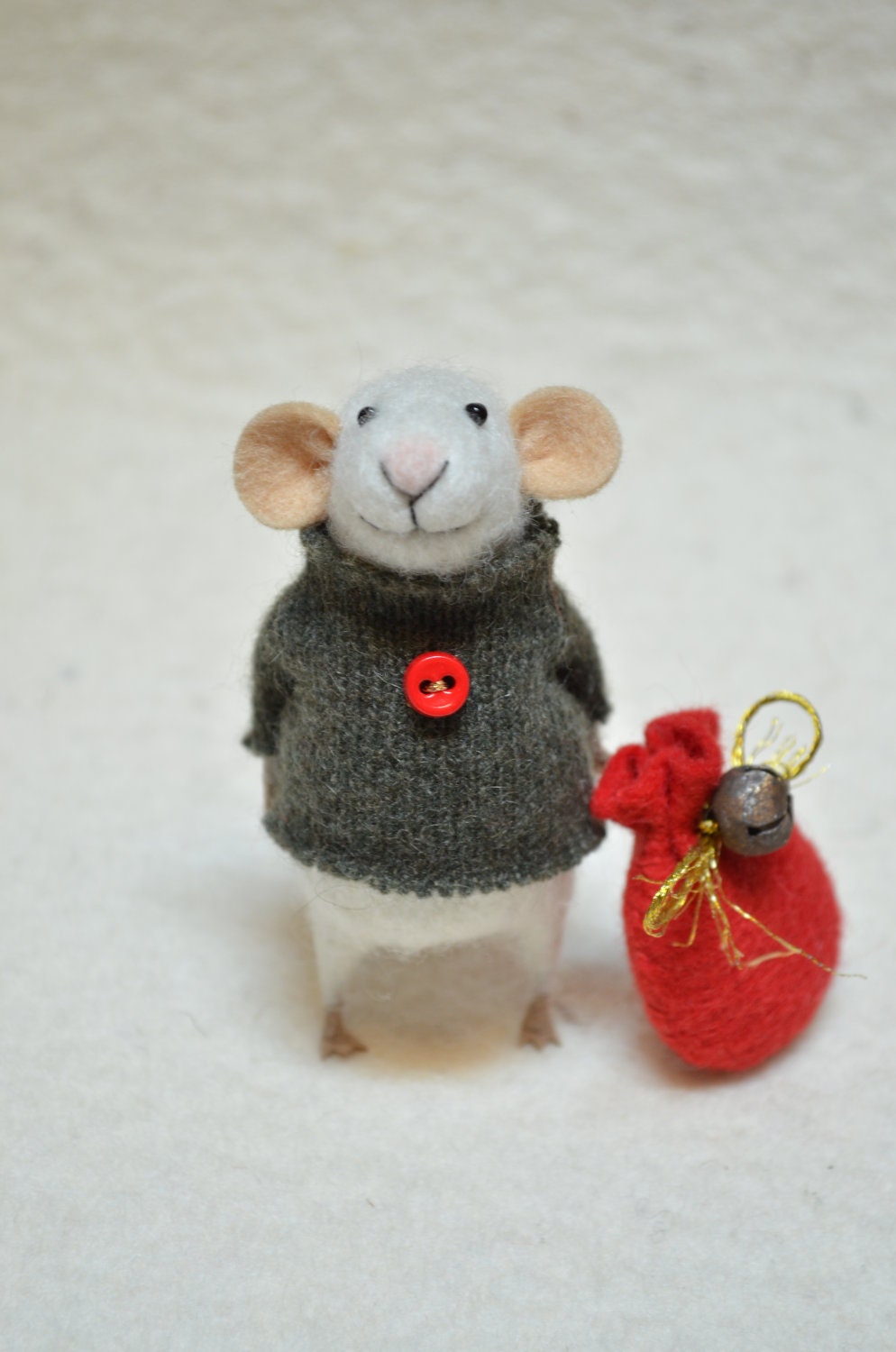 CHRISTMAS MOUSE - unique - needle felted ornament animal, felting dreams made to order