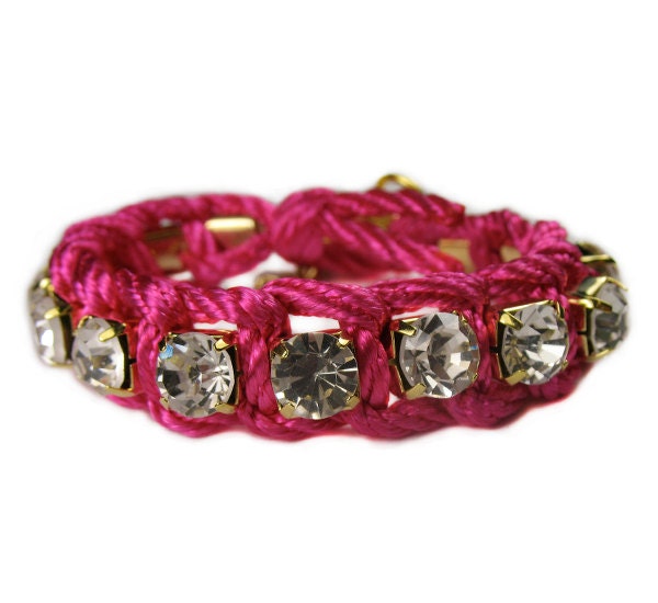 Fuchsia & Crystal Friendship Bracelet in Gold