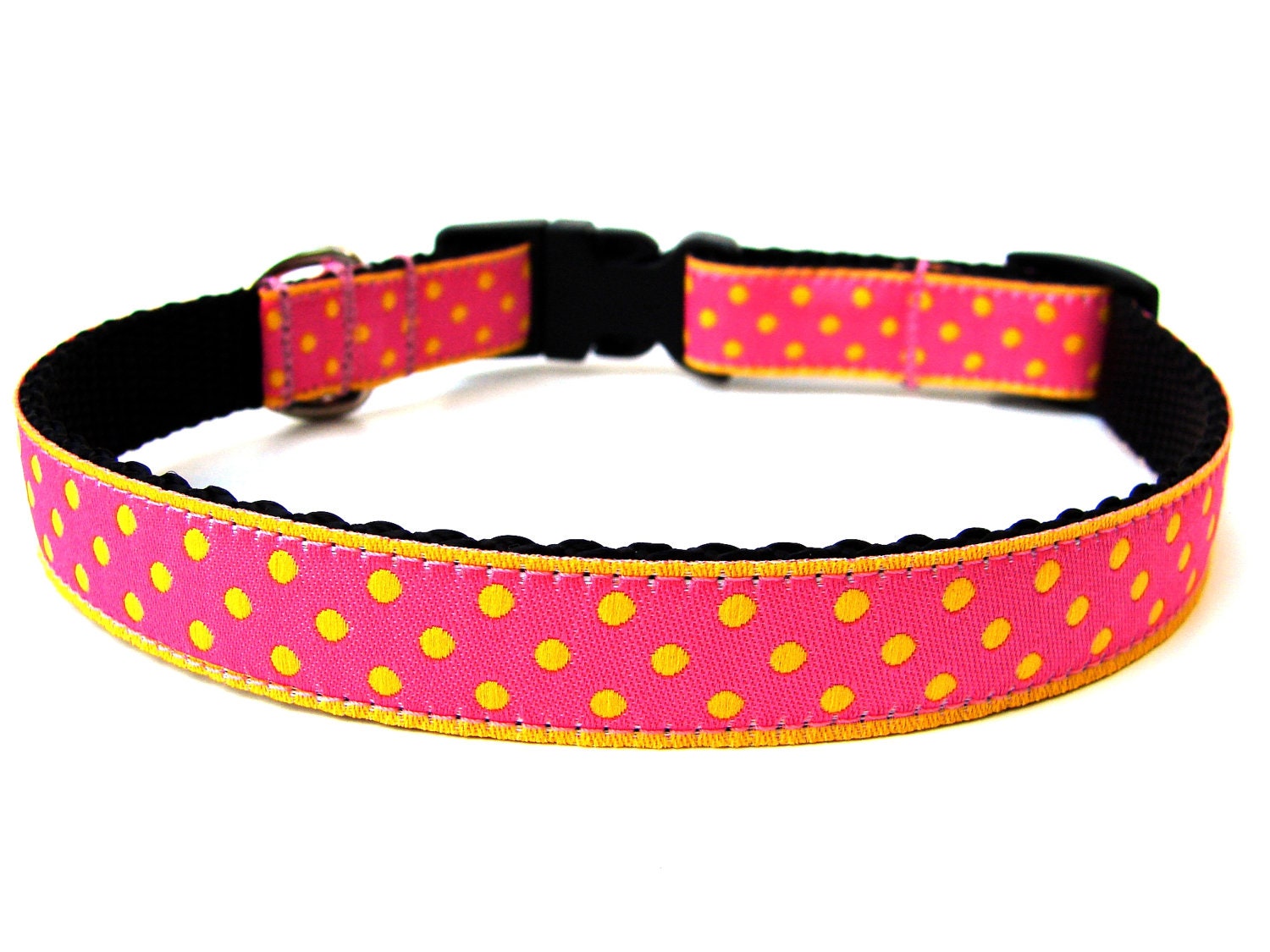 Polka Dot Dog Collar Yellow and Pink 5/8" small breed dogs