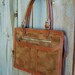 Slender briefcase, laptop, or ipad bag, caramel colored faux leather and suede.