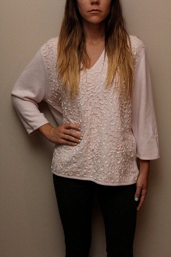 Women's Vintage Pink Detailed Sweater Top Size