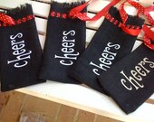 Embroidered  Burlap Wine Bag,  perfect for Holidays- weddings- coworkers everyday Gift giving