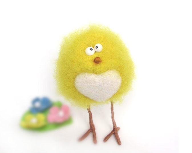 Needle Felted Toy - Little Yellow Chicken. Colorful. Felt Toys. Gift under 50