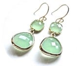 Mint Gold Earrings - Beautiful Glass Dangle Earrings  - Bridesmaid Jewelry - ASimpleKindOfFancy