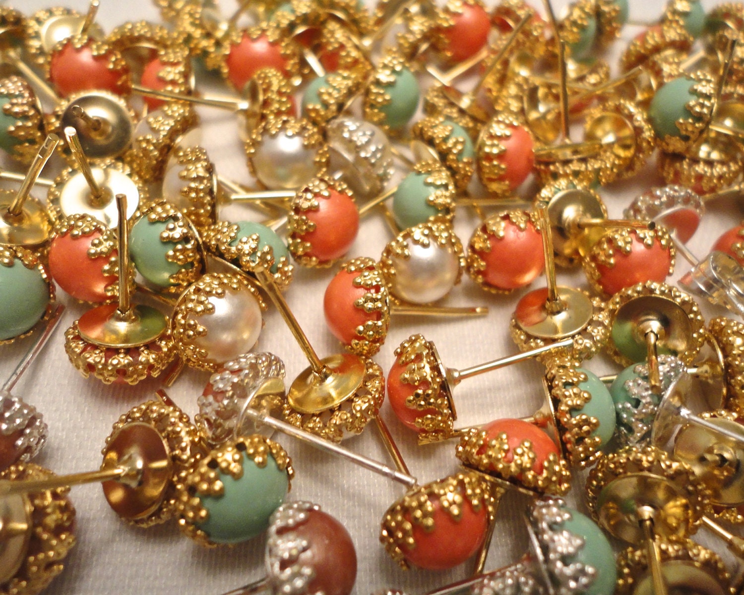 Tiny Stud Earrings - Coral, Mint, & Pearl - Choose Your Color - One Pair of Post Earrings - Perfect Gift Idea - Minimalist
