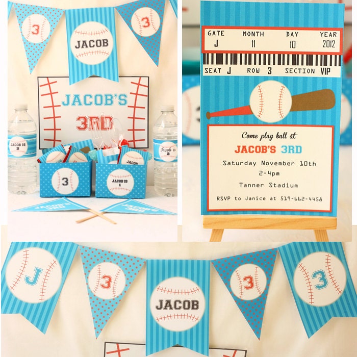 Instant Download Baseball Birthday Printable Party Kit with Editable Text to personalize