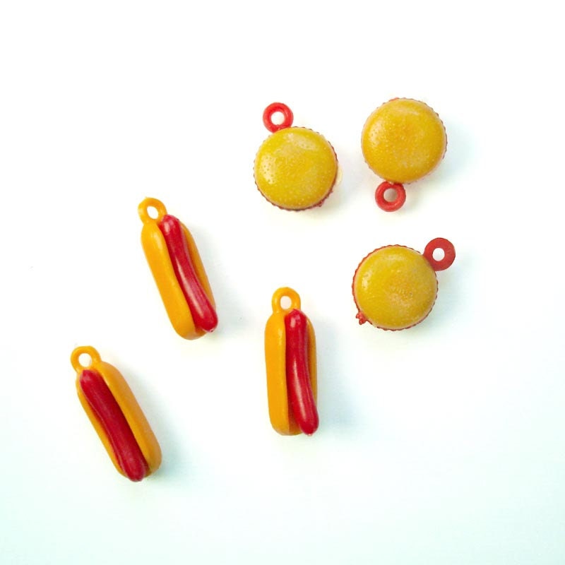 12 Hamburger and Hot Dog Charms Cupcake Toppers Retro Hamburger Hot Dog Cake Toppers Il_570xn
