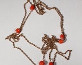 Antique Victorian Gold Long Necklace True Coral Beads French Jewelry