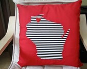 State Pillow Cover w/ heart 14"- Choose your Color & State / City / Country -  novelty cotton throw applique stripe felt