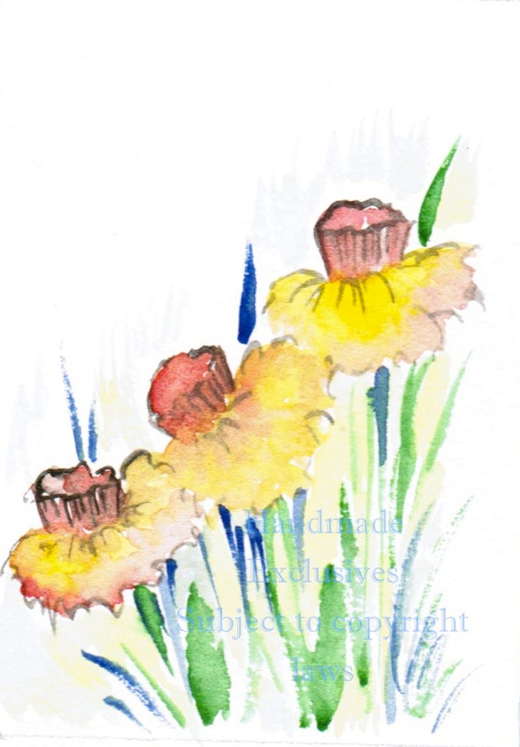 Daffodils, floral art, Watercolor flowers, Original Painting, Flowers of spring,  OOAK, ACEO7