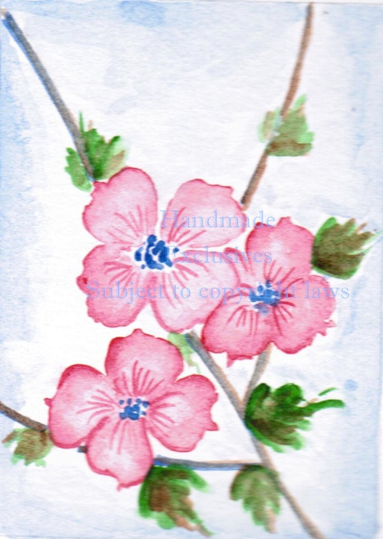 Dogwoods, floral art, Watercolor flowers, Original Painting, Flowers of spring,  OOAK, ACEO9
