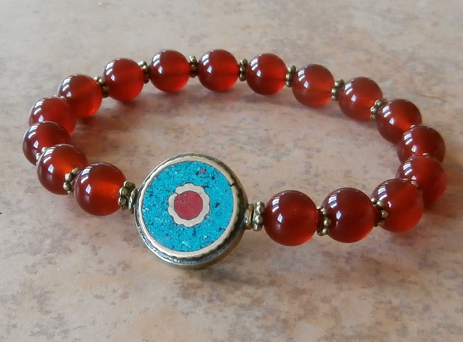 Trust Carnelian with Nepalese Guru bead, Meditation Bracelet, energy bracelet, Yoga Mala Bracelet, Reiki Charged, free shipping