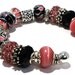 Pink Black Bracelet Cuff with Large Hole Beads