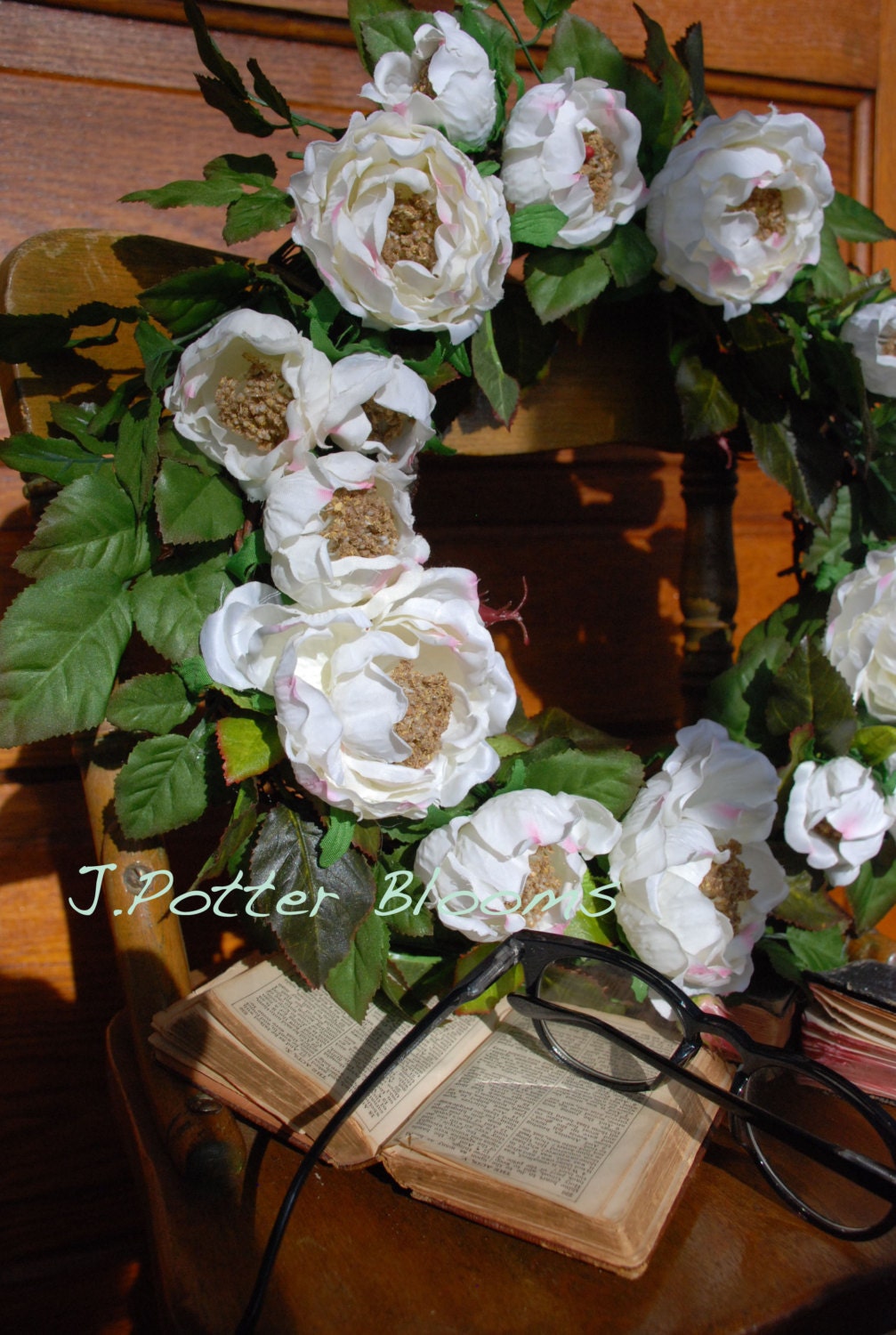 Front Door Wreaths, Wedding Wreath, White Rose Wreath, Anniversary Wreath, Home and Living, Decor and Housewares, Anniversary Gift