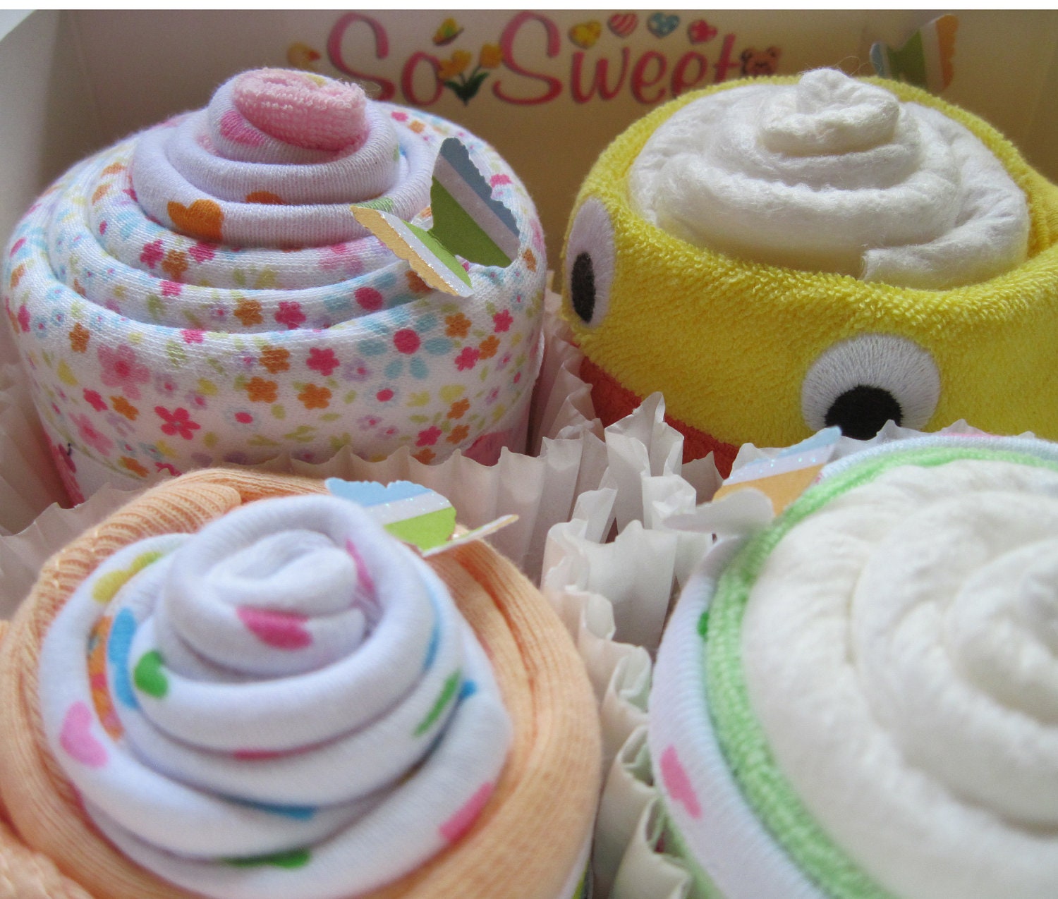 Baby Girl Onesie, Bib and Washcloth Cupcake 8 Piece Baby Gift Set, So Adorably Sweet