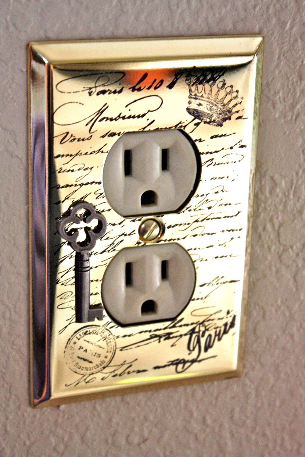 Paris Themed Gold Plated Electrical Outlet Plate by Rootedinthyme