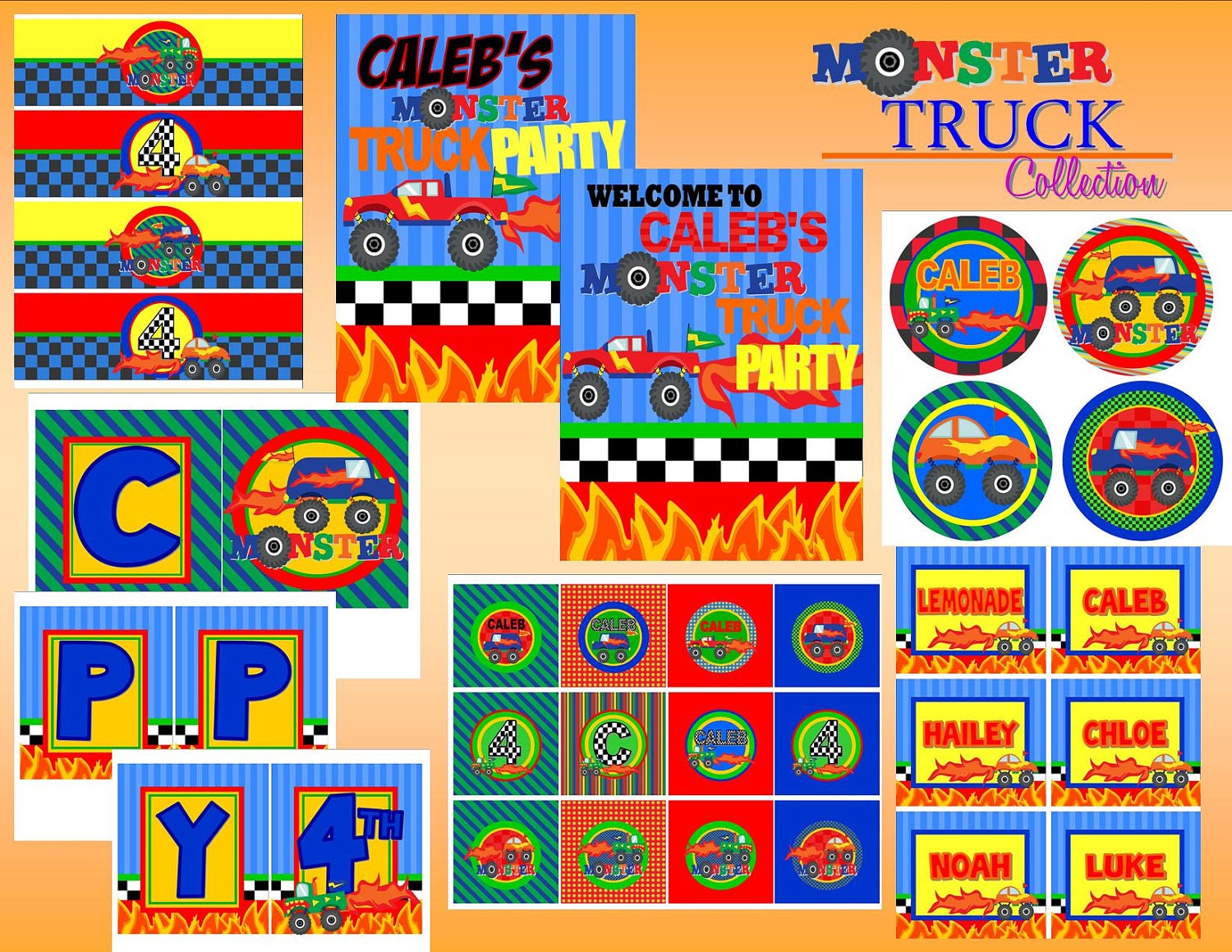 MONSTER TRUCK COMPLETE Package - Boys Birthday Party - Racing Party - Mens Party - Personalized Printables - Krown Kreations