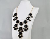 Bubble Bib Necklace, Gold Tone Necklace, Bubble Necklace, Bubble Jewelry, Black Necklace (FN0508-F-Black)