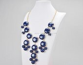 Navy Bubble Bib Necklace, Bubble Necklace, Bubble Jewelry (FN0508-M-Navy)