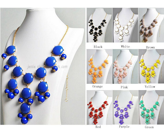 Royal Blue Bubble Necklace, Bubble Bib Necklace, Bubble Jewelry (FN0508-Royal Blue)