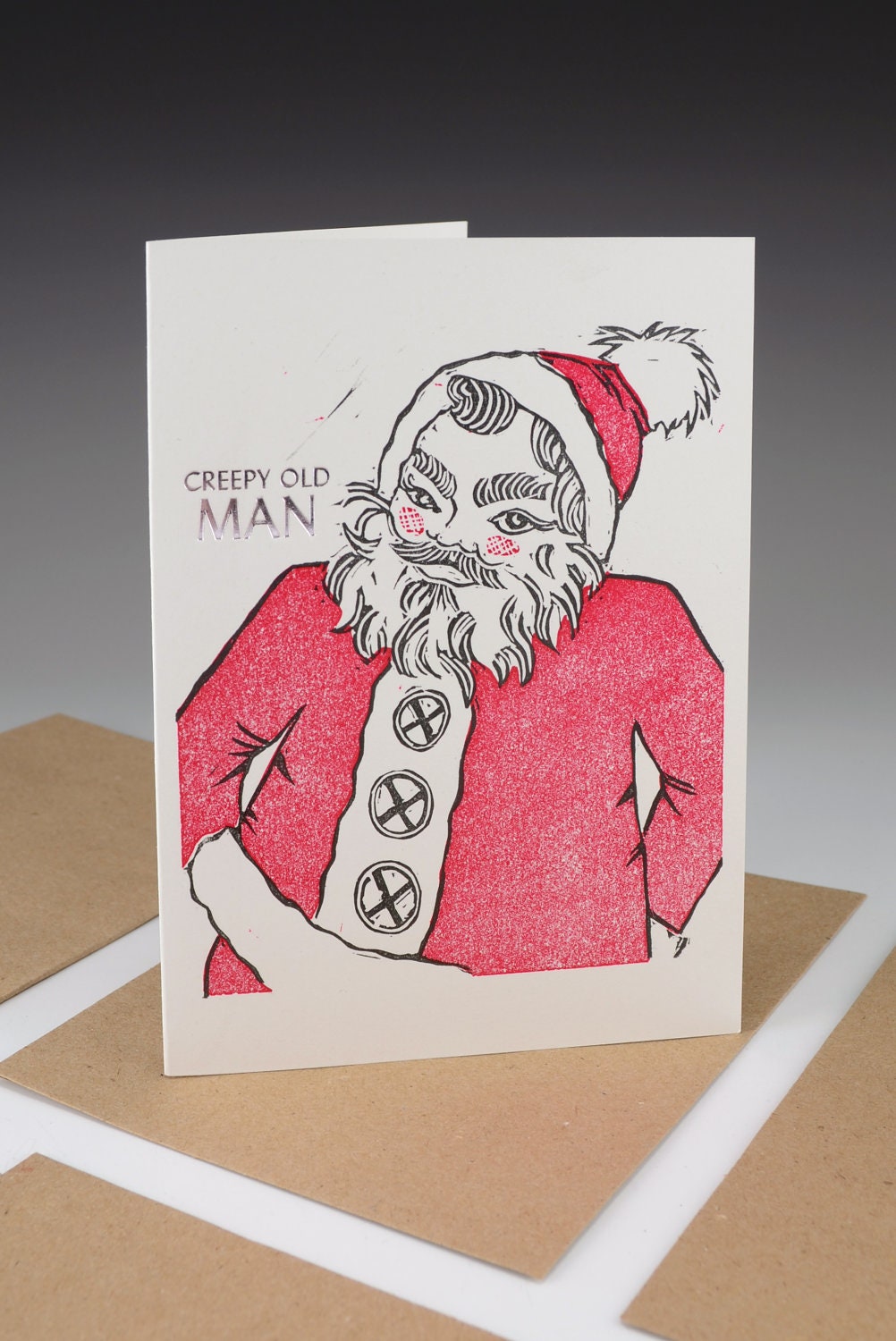 Pack of 6- Creepy Old Man(letterpress printed and foil stamped greeting cards)