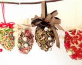 Pine Cone Fabric Ornament ,Fabric, Teal, Brown, Gold Decorations, Holdiay Home Decor Christmas