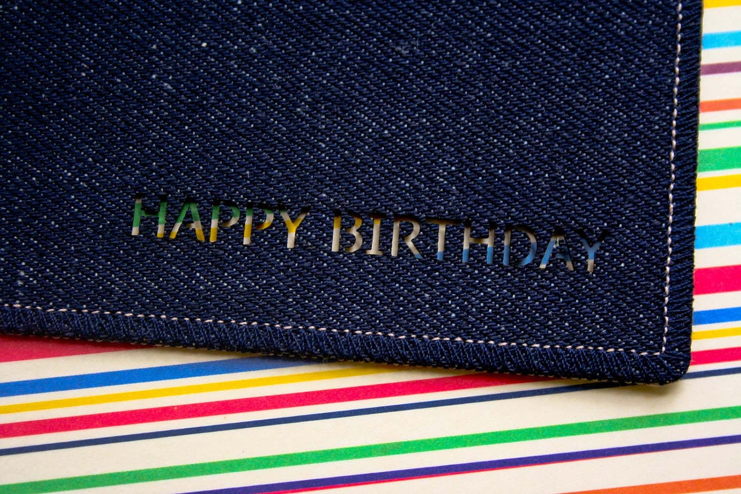 HAPPY BIRTHDAY Denim Card (Raw Denim) - Handmade from Salvaged Denim