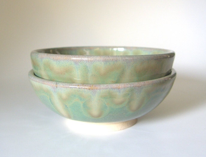 Set of Rice Bowls - Green and White - Made to Order - Small, side dish, salad, soup, rice, noodle - Handmade Ceramic - MedicineWheelPottery
