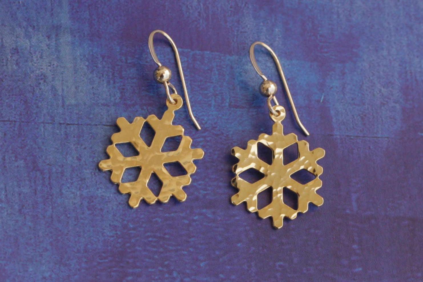 Gold Snowflake Dangle Earrings, Winter Jewelry, Snow Jewellry, Christmas Gift- Free Shipping