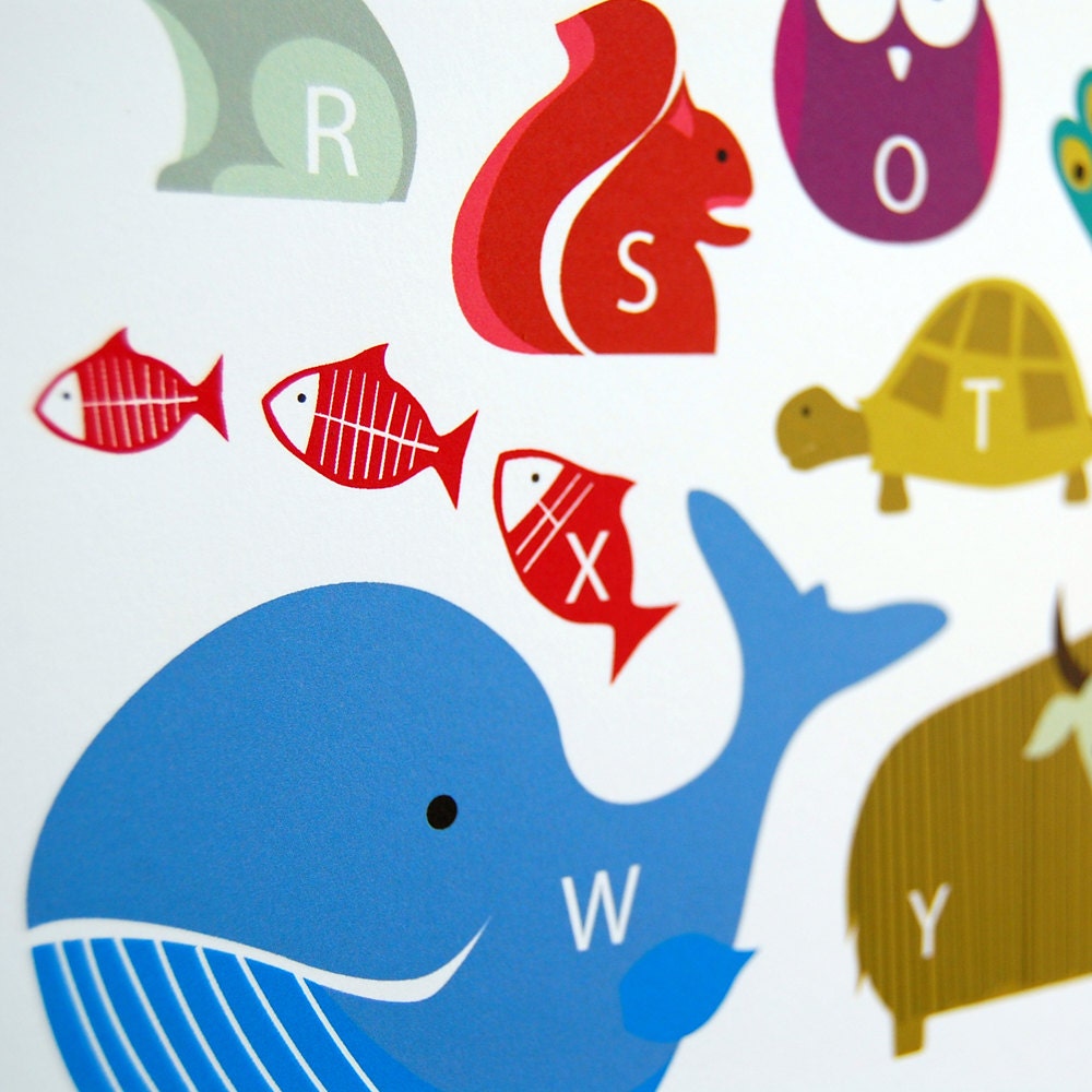 Animal Alphabet Print - modern nursery art poster - A3 (297 x 420 mm)