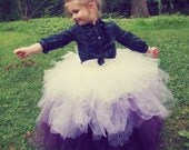 Flower Girl Tutu Skirt Ombre Purple Lavender Ivory Tulle Crochet Band Satin Bow Child Size 5 to 8