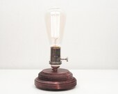Pedestal Lamp Red Oak- Modern Table Lamp, Edison Bulb Lighting, Red Oak