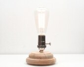 Pedestal Lamp IV- Minimalist Table Lamp, Exposed Edison Bulb Lighting, Rustic oak