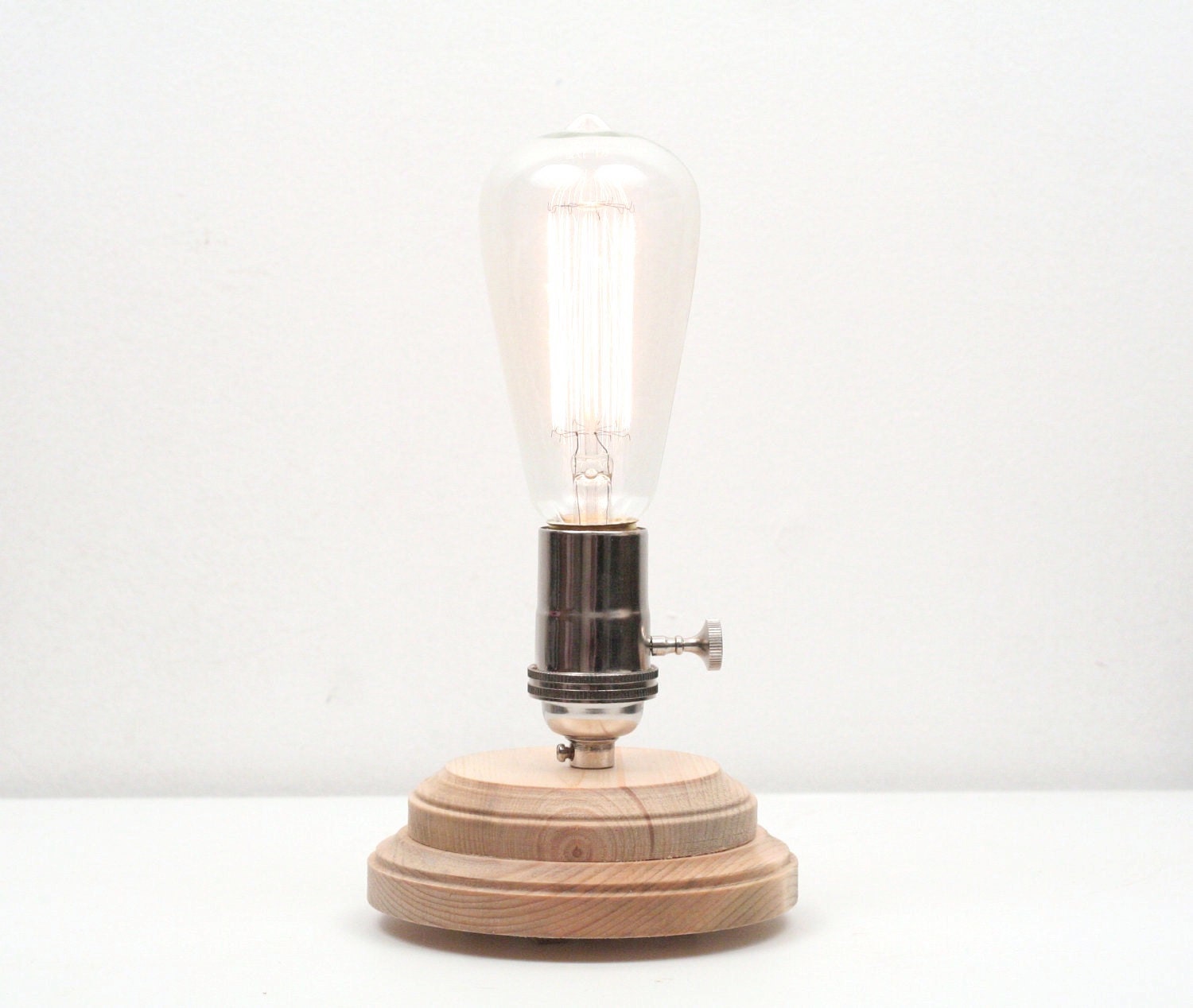Pedestal Lamp IV- Minimalist Table Lamp, Exposed Edison Bulb Lighting, Rustic oak