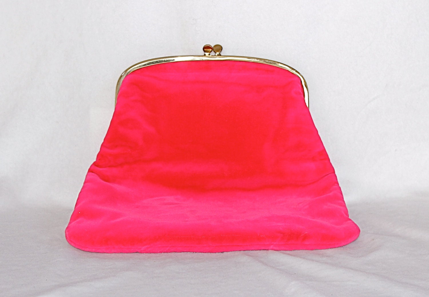 Vintage Fuchsia Velvet and Gold-tone Clutch Flexible Purse by Ingber