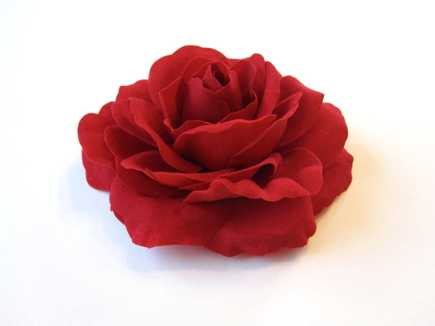 Fabric Flower Hair Clip, Brooch, or Pin - Crimson Red Velvet Rose - HairFair