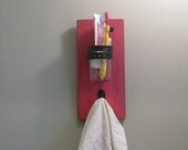 Handmade wall toothbrush holder or vase with key hook in distressed bella pink
