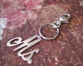 Silver Initial Keychain Zipper Pull-SILVER MS.PENDANT-Perfect Purse, Backpack, Wallet Accessory 'Flirty' by RevelleRoseJewelry